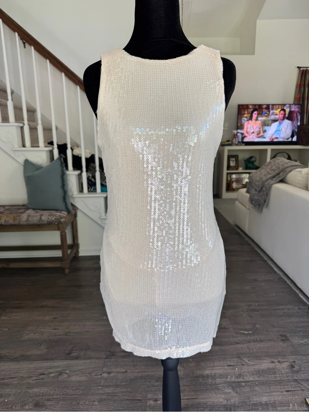 Princess Polly NWT Ivory Sequin Mini Dress w Built in Shorts